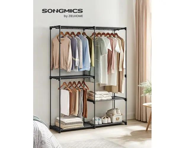 Dulap metalic pentru haine Vasagle, 138x43x182 cm, otel/plastic, negru