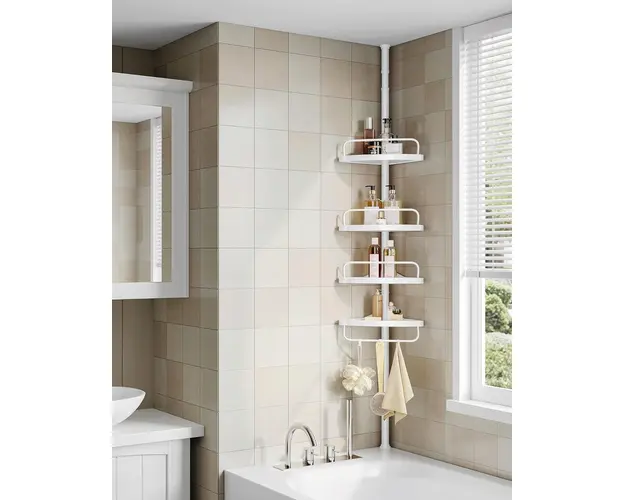 Etajera de colt extensibila pentru baie, Vasagle, 85-305 cm, max 8 kg, plastic, alb
