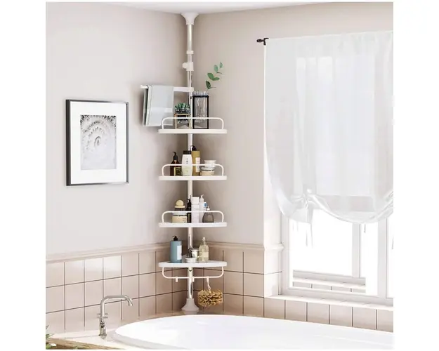 Etajera de colt extensibila pentru baie, Vasagle, 95-305 cm, plastic, alb