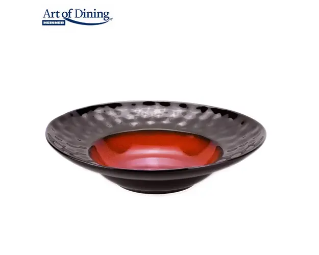 Set 4 farfurii adanci Serenity, 30.5 cm, ceramica, rosu/negru