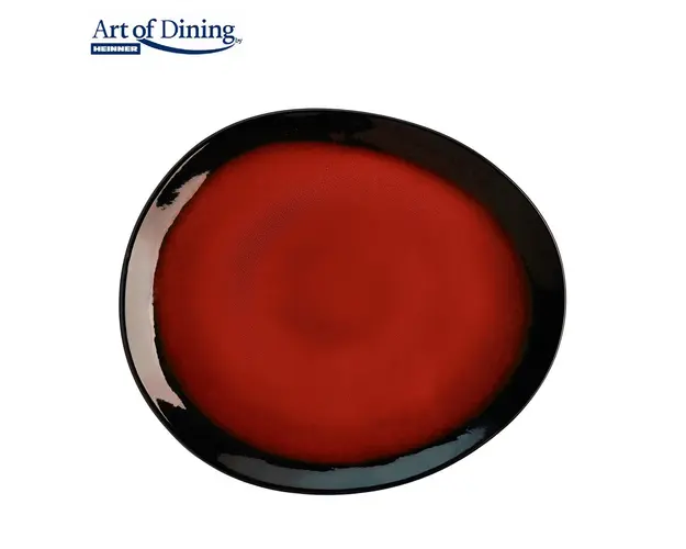 Set 4 farfurii ovale Vulcano, 21.6 cm, ceramica, rosu/negru