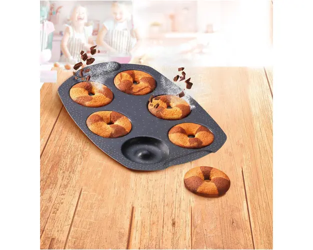 Forma de copt mini gogosi, Tefal, PerfectBake J5734602, 21 x 29 cm, aluminiu reciclat, negru/maro