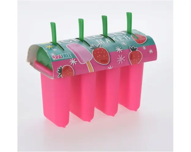 Forma pentru inghetata 4 bucati, Ice Lolly, 16x7.8x14 cm, polipropilena, roz/verde