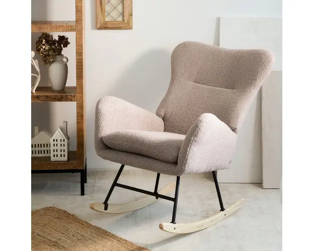 Fotoliu balansoar Lunnie, Homla, 67x78x92 cm, poliester Boucle/lemn, bej