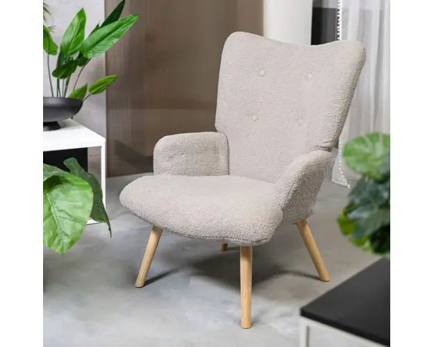 Fotoliu Moss Teddy Boucle, Homla, 70x48x95 cm, lemn/poliester, bej