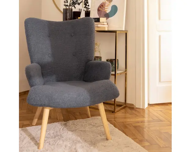 Fotoliu Moss Teddy Boucle, Homla, 70x48x95 cm, lemn/poliester, albastru