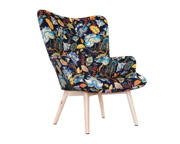 Fotoliu Moss, Homla, 70x55x95 cm, catifea din poliester/lemn, negru/multicolor