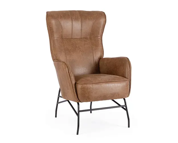 Fotoliu Nasira, Bizzotto, 70 x 84 x 109 cm, otel/piele ecologica, maro