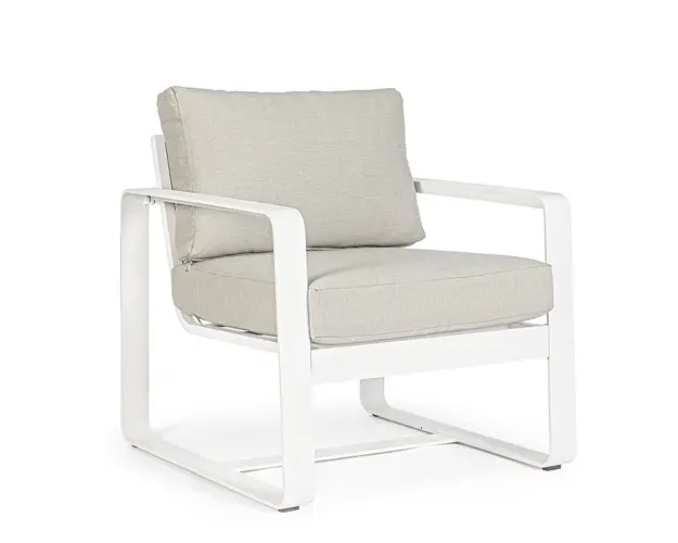 Fotoliu pentru gradina/terasa Merrigan, Bizzotto, 74 x 78 x 84 cm, aluminiu/tesatura ofelin, alb