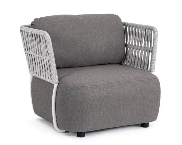 Fotoliu pentru gradina/terasa Palmer, Bizzotto, 92 x 86 x 79 cm, aluminiu/tesatura olefin, alb/gri