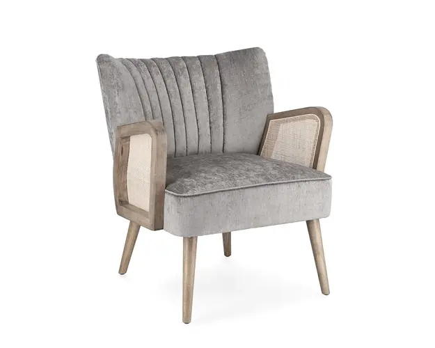 Fotoliu Virna, Bizzotto, 64 x 71 x 79 cm, lemn de pin/ratan/catifea, argintiu