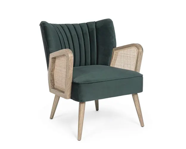 Fotoliu Virna, Bizzotto, 64 x 71 x 79 cm, lemn de pin/ratan/catifea, verde