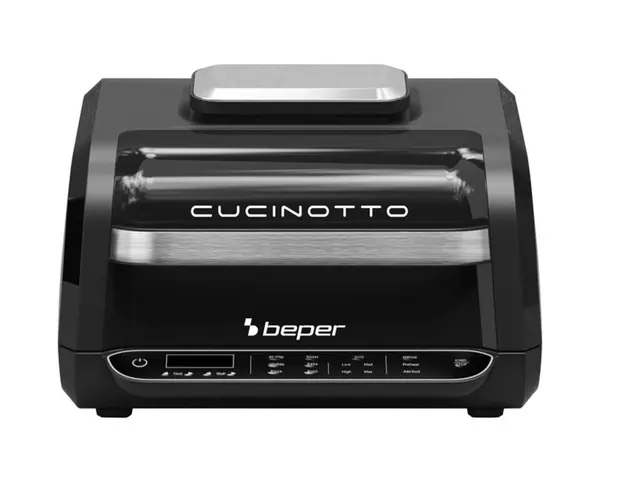Friteuza cu aer fierbinte si gratar multifunctional Beper, 1500 W - 1700 W, 40x40x25 cm, inox/plastic, negru