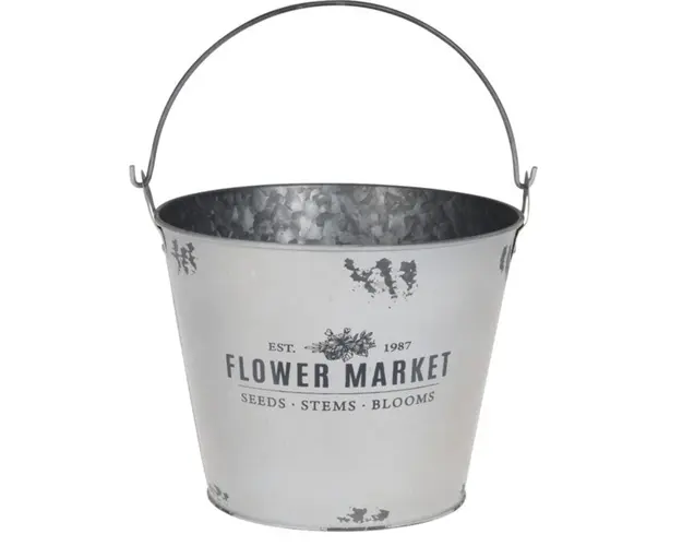 Ghiveci Bucket Shape, 23.3x19x16.8 cm, zinc, alb