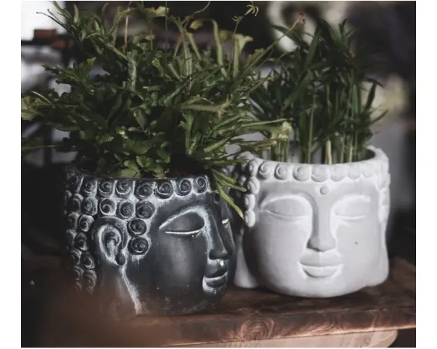 Ghiveci Buddha, 16x16x12.5 cm, ciment, gri