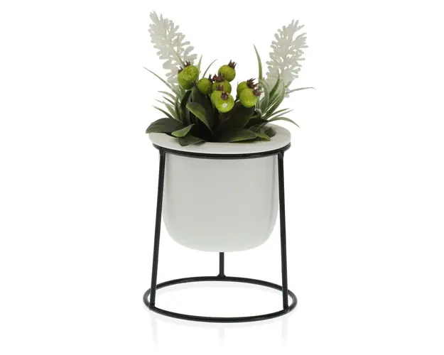 Ghiveci cu suport Huber, Versa, 10.5 x 14.5 cm, ceramica/metal, alb