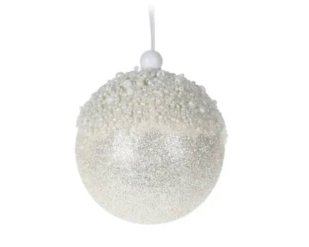 Glob Beads and glitter, Ø8 cm, polistiren, alb/argintiu