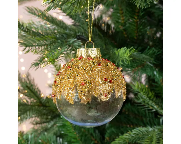 Glob Gold and red beads, Decoris, Ø8 cm, plastic, rosu/auriu