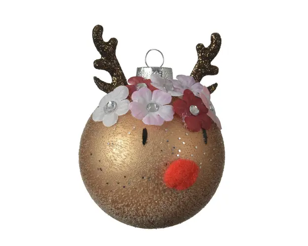 Glob Reindeer, Decoris, Ø8 cm, sticla, camel
