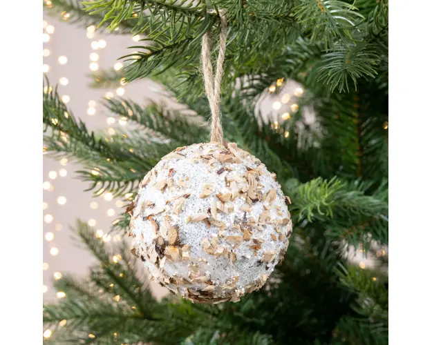 Glob Rustic glitter, Decoris, Ø8 cm, spuma, maro/alb