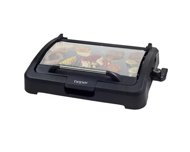 Gratar electric cu capac de sticla 90.871, Beper, 54.4 x 21 x 43.5 cm, 2000 W