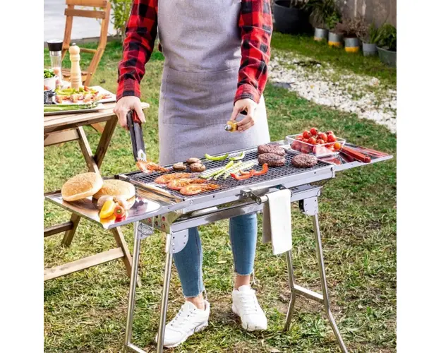 Gratar pliabil din otel inoxidabil pentru carbune ExelQ, InnovaGoods, 81 x 33 x 73 cm