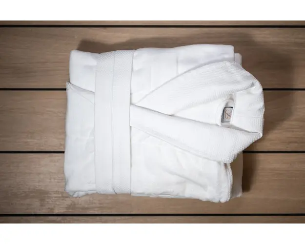 Halat de baie, Boutique Luxury, marime universala, 100% bumbac velur + frotir, 420 gr/mp, alb