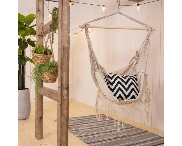 Hamac tip scaun Boho, Decoris, 30x130x100 cm, bumbac, crem