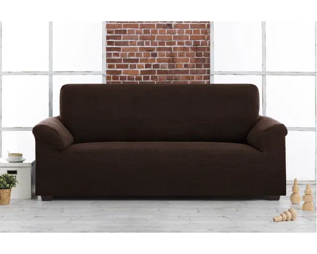 Husa canapea elastica bi-stretch, Belmarti, Viena, 2 locuri, jacquard, maro