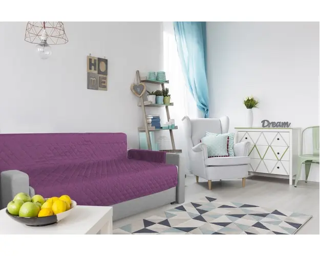Husa matlasata cu doua fete Alcam pentru canapea 3 locuri Purple/ Vanila