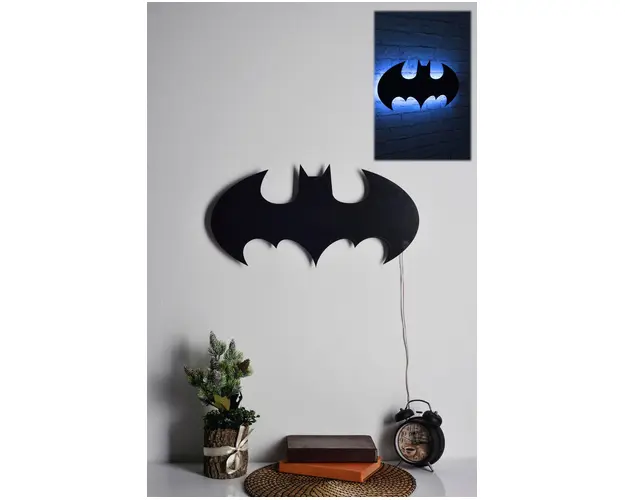 Decoratiune luminoasa LED, Batman, MDF, 60 LED-uri, Albastru