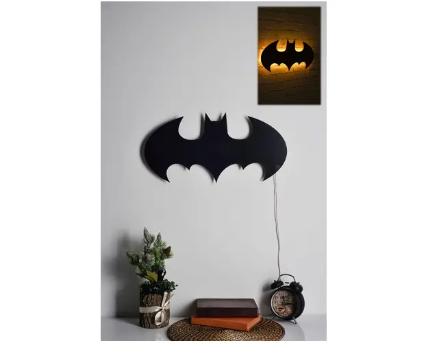 Decoratiune luminoasa LED, Batman, MDF, 60 LED-uri, Galben