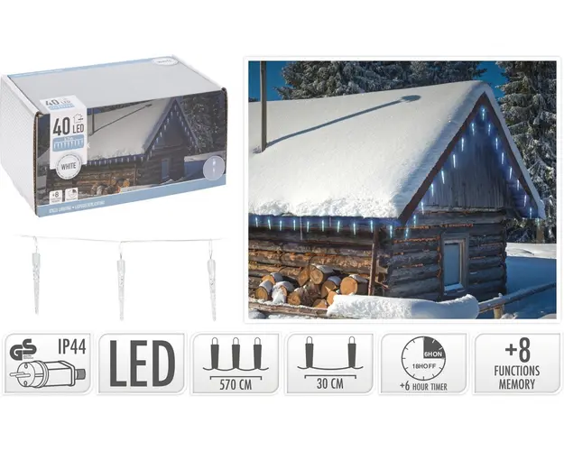 Instalatie de Craciun Icicle, 40 LED-uri, 500 cm, lumina rece