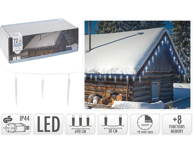 Instalatie de Craciun pentru exterior Icicle, 72 LED-uri, 690 cm, sintetic, lumina rece