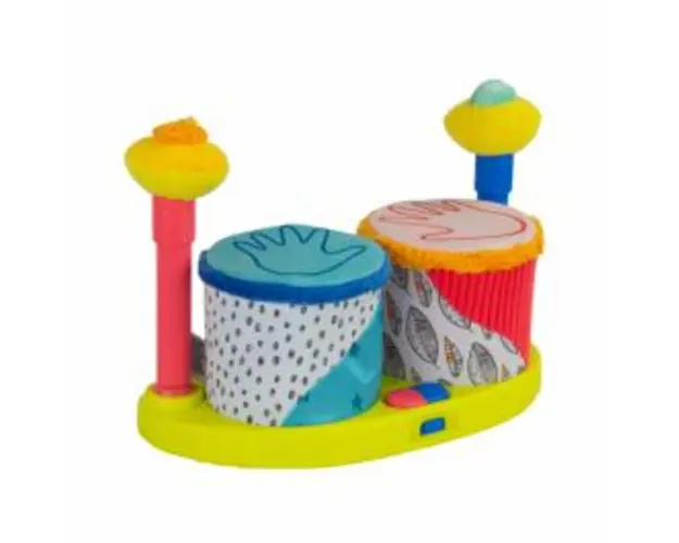 Jucarie Primul meu set de tobe Lamaze, 29.5x18x13.5 cm, plus/textil/plastic, multicolor