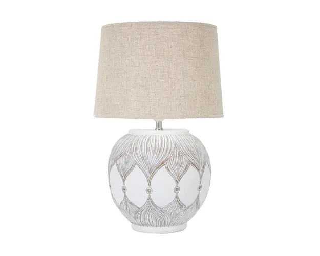 Lampa de masa, Atene, Mauro Ferretti, 1 x E27, 40W, Ø38 x 59 cm, polirasina/fier/textil, alb antic/maro