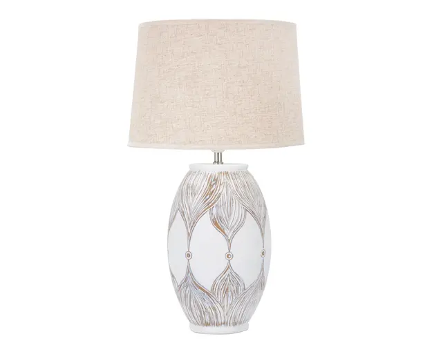 Lampa de masa, Atene, Mauro Ferretti, 1 x E27, 40W, Ø38 x 67 cm, polirasina/fier/textil, alb antic/maro