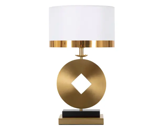 Lampa de masa Coin, Mauro Ferretti, Ø30 x 53 cm, 1 x E27, 40W, fier/textil, auriu/alb