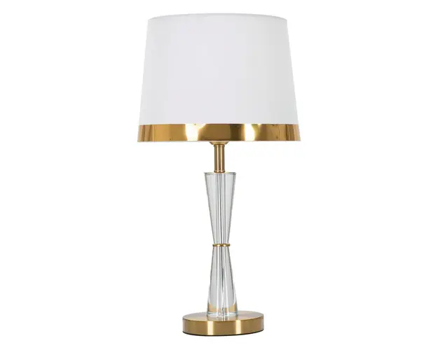 Lampa de masa Cristal, Mauro Ferretti, Ø30 x 56 cm, 1 x E27, 40W, fier/sticla/textil, auriu/alb