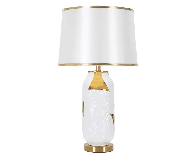 Lampa de masa Glam Leaf, Mauro Ferretti, Ø40 x 70 cm, 1 x E27, 40W, ceramica/fier, auriu/alb
