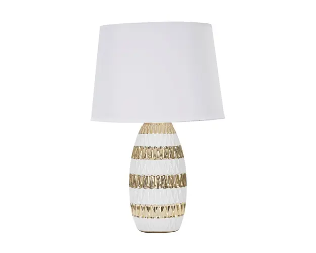 Lampa de masa, Glam Mix, Mauro Ferretti, 1 x E27, 40W, Ø33 x 50 cm, ceramica/fier/textil, alb/auriu