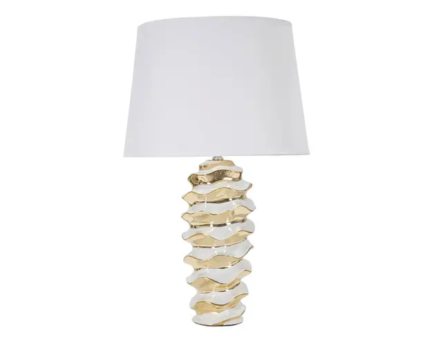Lampa de masa, Glam Space, Mauro Ferretti, 1 x E27, 40W, Ø33 x 53 cm, ceramica/fier/textil, alb/auriu