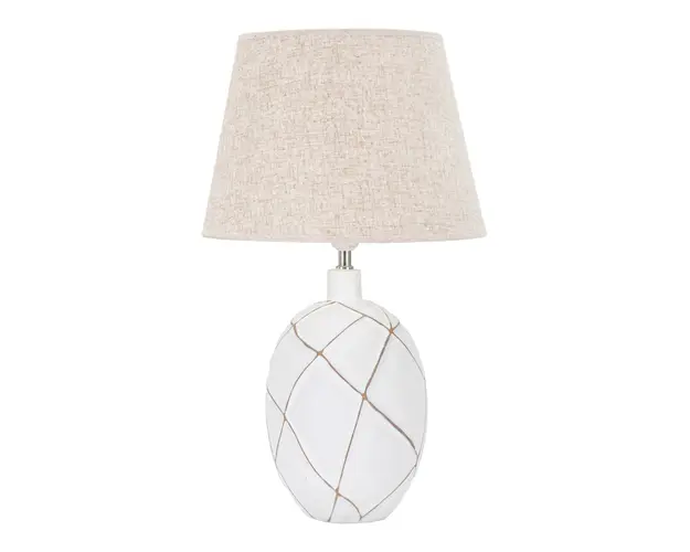 Lampa de masa, Lines, Mauro Ferretti, 1 x E27, 40W, Ø35 x 60 cm, polirasina/fier/textil, alb antic/maro