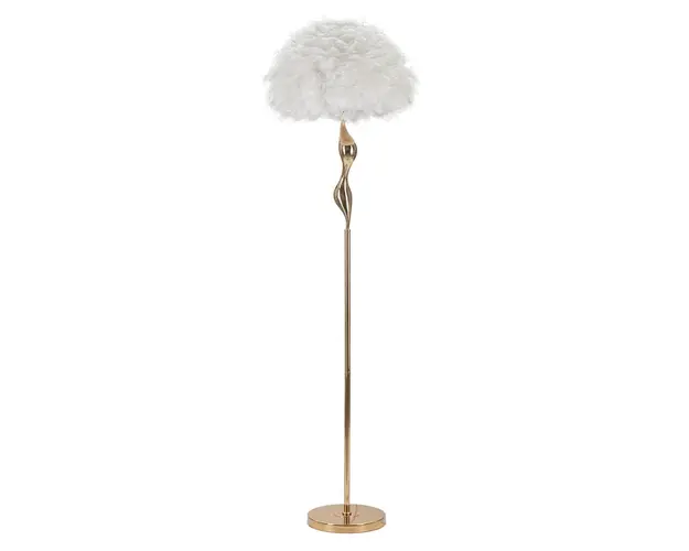 Lampadar Slim, Mauro Ferretti, Ø50 x 165 cm, 1 x E27, 40W, fier/textil, auriu/alb
