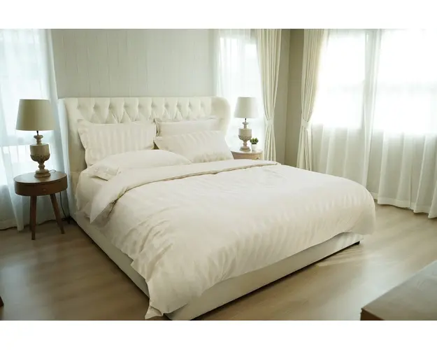 Lenjerie de pat, 2 persoane, 100% Bumbac egiptean, 6 piese, 200x220 cm, Ivory