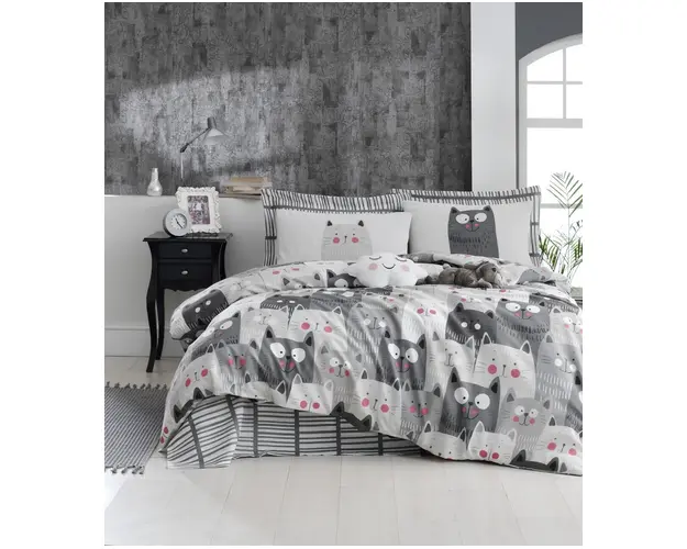 Lenjerie de pat dubla, Eponj Home, Duvarda Kediler 143EPJ21905, 3 piese, amestec bumbac, multicolor