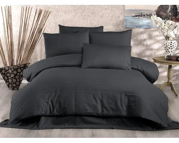 Lenjerie de pat dubla King, 3 piese, 220x240 cm, 100% bumbac satinat, Whitney, Lilyum, antracit