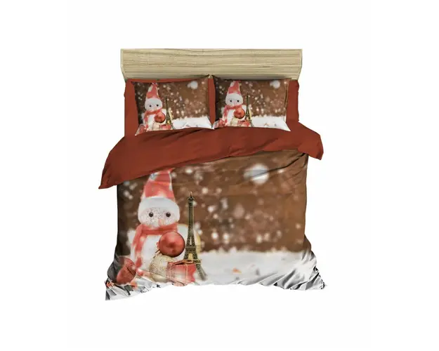 Lenjerie de pat dubla Xmas-402, Pearl Home, 3 piese, amestec bumbac, multicolor