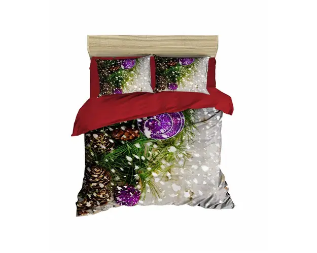 Lenjerie de pat dubla Xmas-409, Pearl Home, 3 piese, amestec bumbac, multicolor