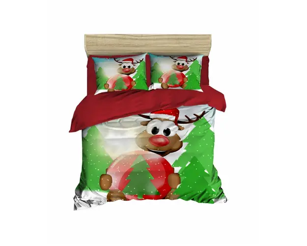 Lenjerie de pat dubla Xmas-412, Pearl Home, 3 piese, amestec bumbac, multicolor
